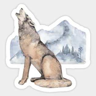 Watercolor Wolf howling Sticker